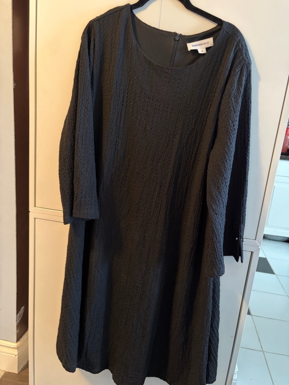 Addition Elle Black Textured A-Line Long Sleeve Dress D4